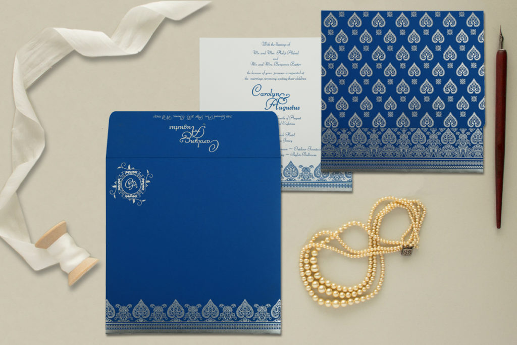 Blue color custom wedding invitation D-809D - 123WeddingCards