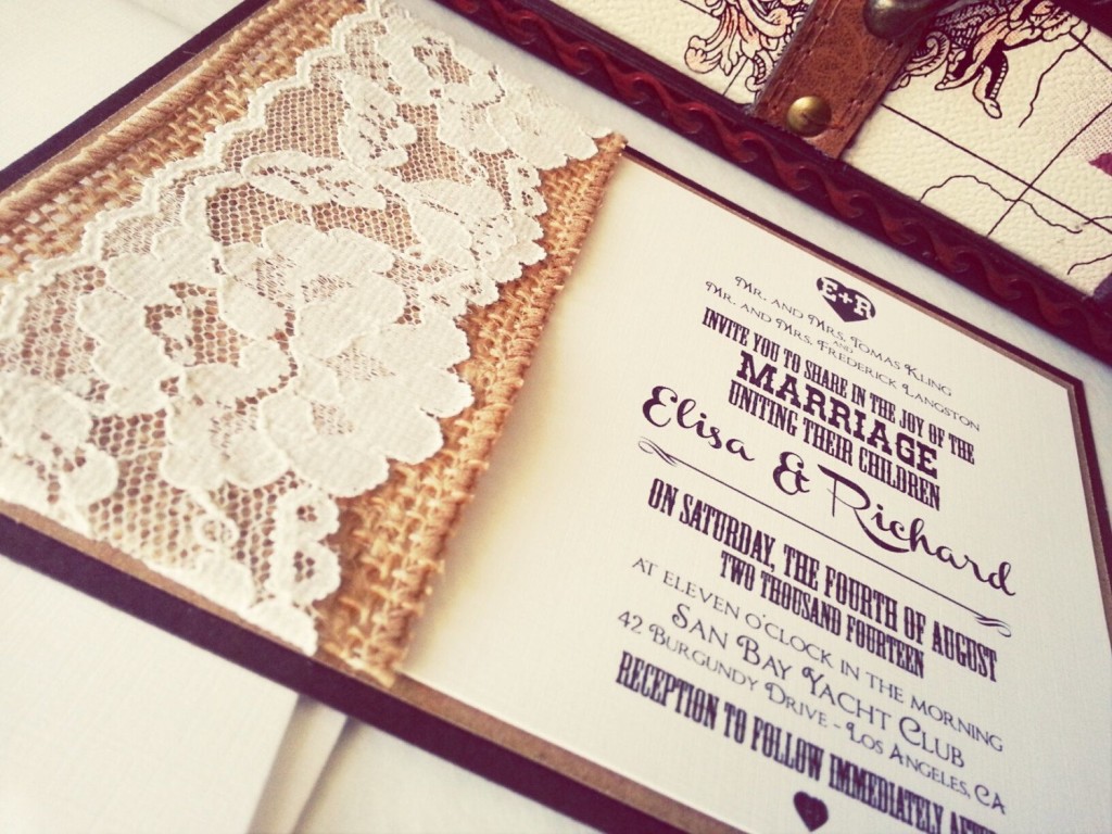 Burlap and lace inspired wedding invitation printable