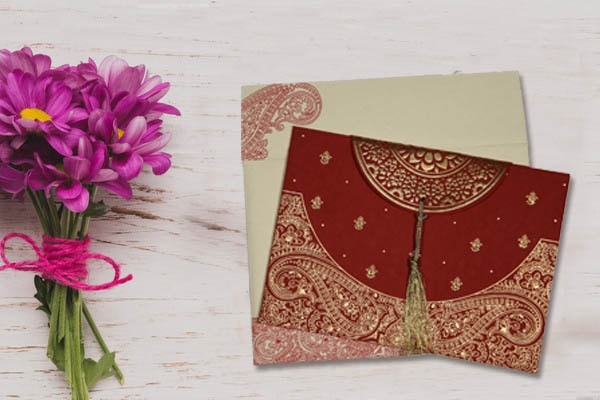 Red Handmade Embossed Wedding Invitations- 123WeddingCards