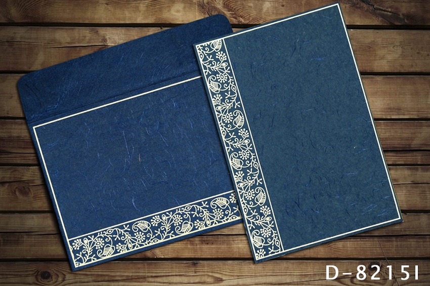 BLUE HANDMADE SILK SCREEN PRINTED WEDDING INVITATIONS D-8215I