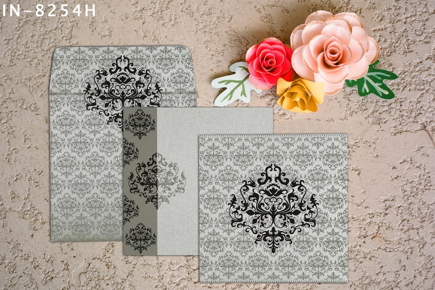 SHIMMERY DAMASK THEMED - SCREEN PRINTED WEDDING INVITATIONS IN-8254H