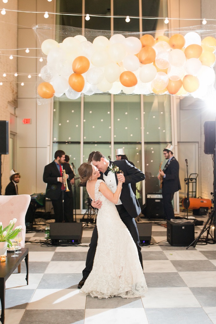 net of copper and white balloons