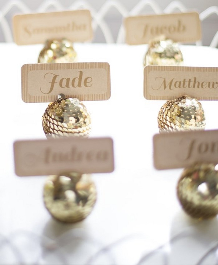 sequined golden name holders