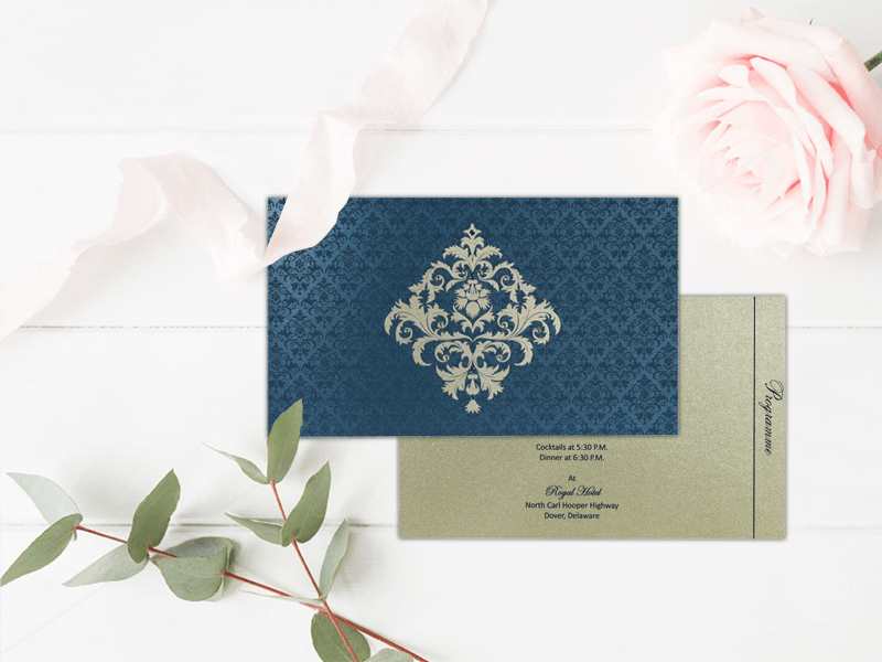 Blue Shimmery Damask Themed Wedding Invitations - IN-8257-G - 123WeddingCards