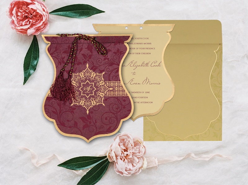 PURPLE SHIMMERY FLORAL THEMED - SCREEN PRINTED WEDDING CARD D-8229K from 123WeddingCards