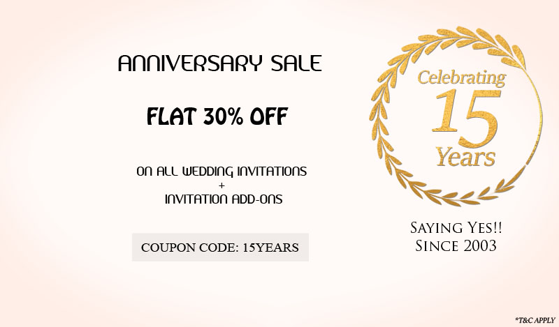15th Anniversary Offer 30% Off at 123WeddingCards