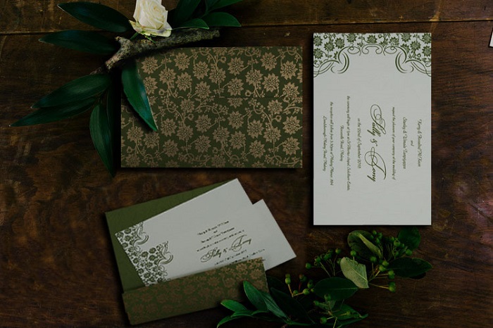 GREEN MATTE FLORAL WEDDING INVITATION CARD D-810D