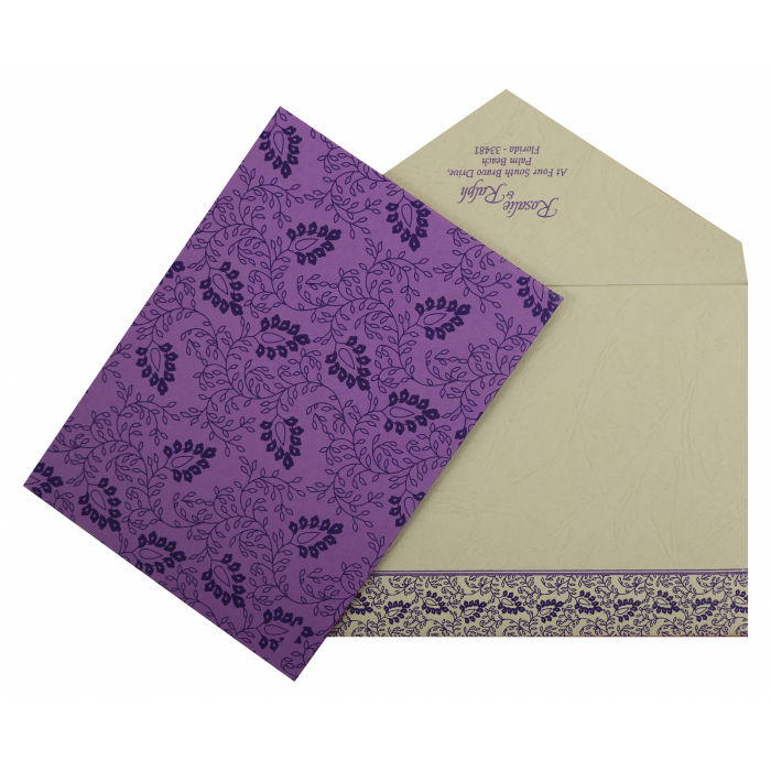 PURPLE MATTE PAISLEY WEDDING CARD D-811A