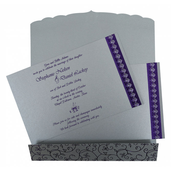 SILVER SHIMMERY FOIL STAMPED WEDDING INVITATION CARD D-806A