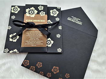 BLACK MATTE FLORAL THEMED - SCREEN PRINTED WEDDING INVITATION